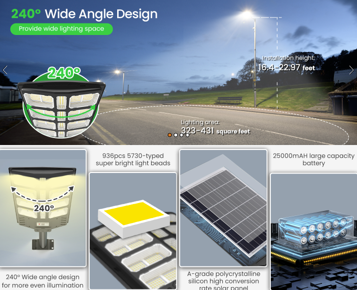 12000w Solar Street Lights Outdoor - Solar Lights Outdoor Waterproof Motion Sensor, 7000K Commercial Parking Lot Lights Dusk to Dawn, LED Street Lights Solar Powered Heavy Duty for Yard, Outside