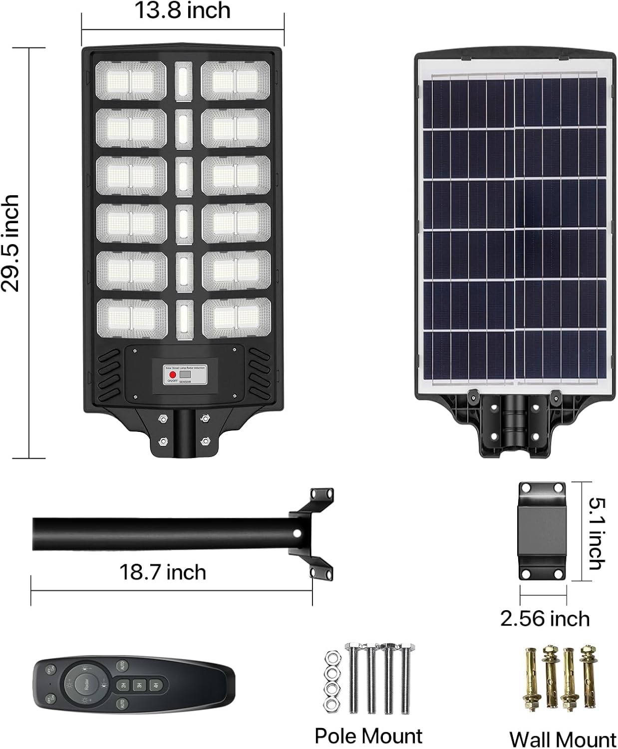 12000w Solar Street Lights Outdoor - Solar Lights Outdoor Waterproof Motion Sensor, 7000K Commercial Parking Lot Lights Dusk to Dawn, LED Street Lights Solar Powered Heavy Duty for Yard, Outside