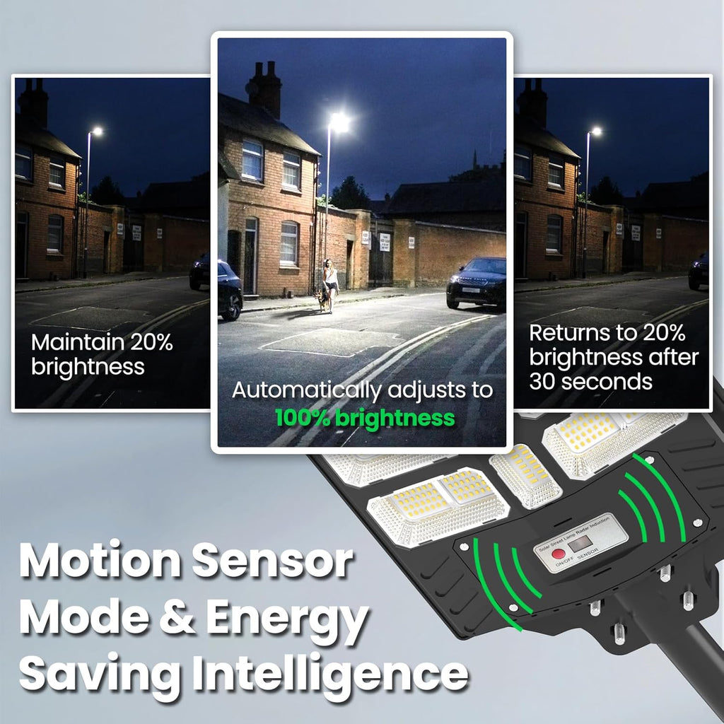 12000w Solar Street Lights Outdoor - Solar Lights Outdoor Waterproof Motion Sensor, 7000K Commercial Parking Lot Lights Dusk to Dawn, LED Street Lights Solar Powered Heavy Duty for Yard, Outside