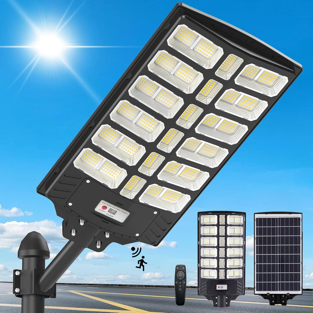 12000w Solar Street Lights Outdoor - Solar Lights Outdoor Waterproof Motion Sensor, 7000K Commercial Parking Lot Lights Dusk to Dawn, LED Street Lights Solar Powered Heavy Duty for Yard, Outside