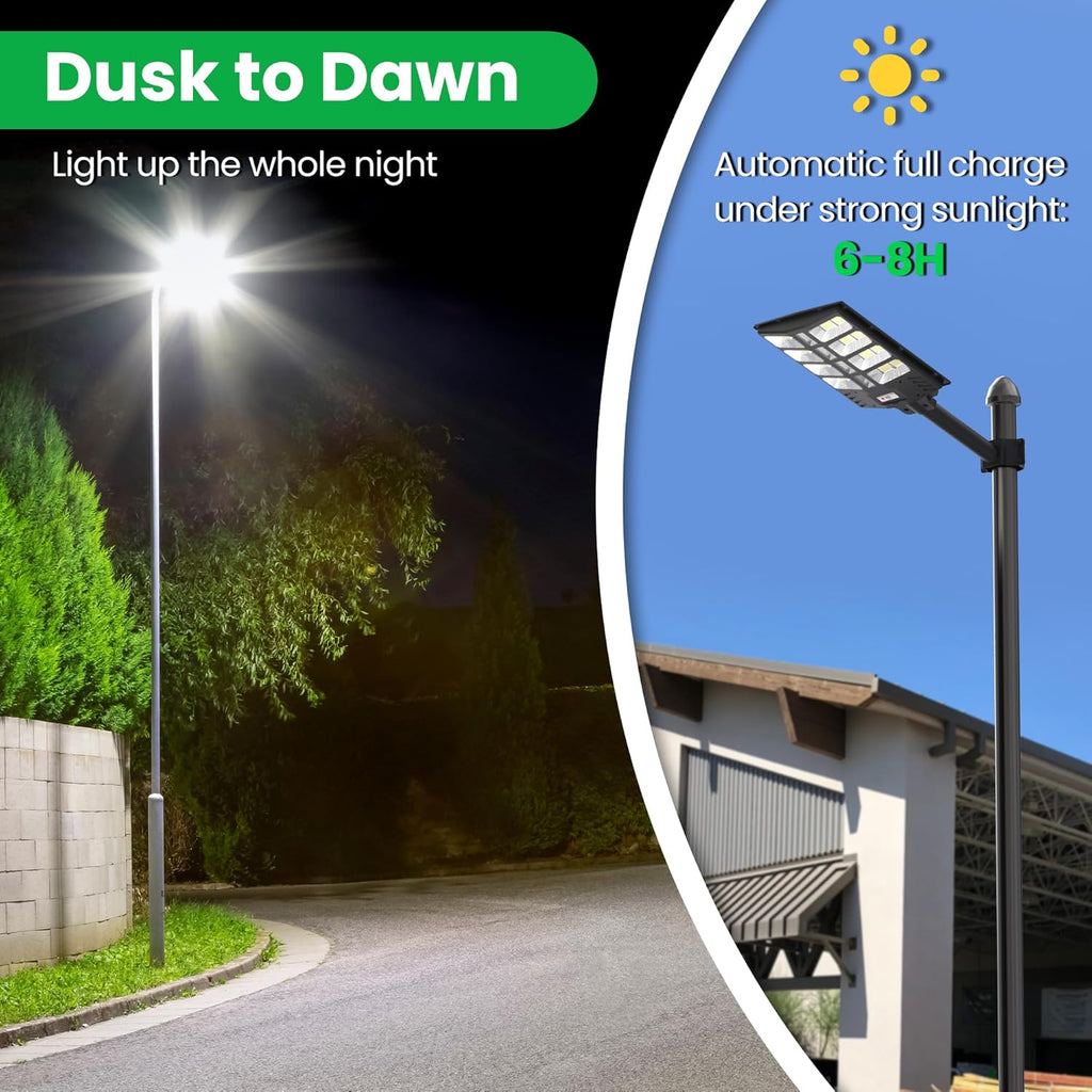 12000w Solar Street Lights Outdoor - Solar Lights Outdoor Waterproof Motion Sensor, 7000K Commercial Parking Lot Lights Dusk to Dawn, LED Street Lights Solar Powered Heavy Duty for Yard, Outside