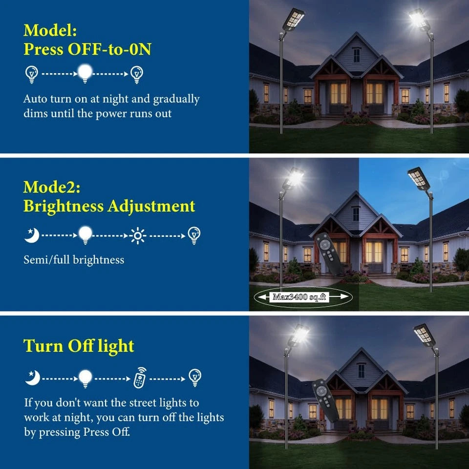 2000W Commercial Solar Street Lights Outdoor Dusk to Dawn Super Bright Aluminium