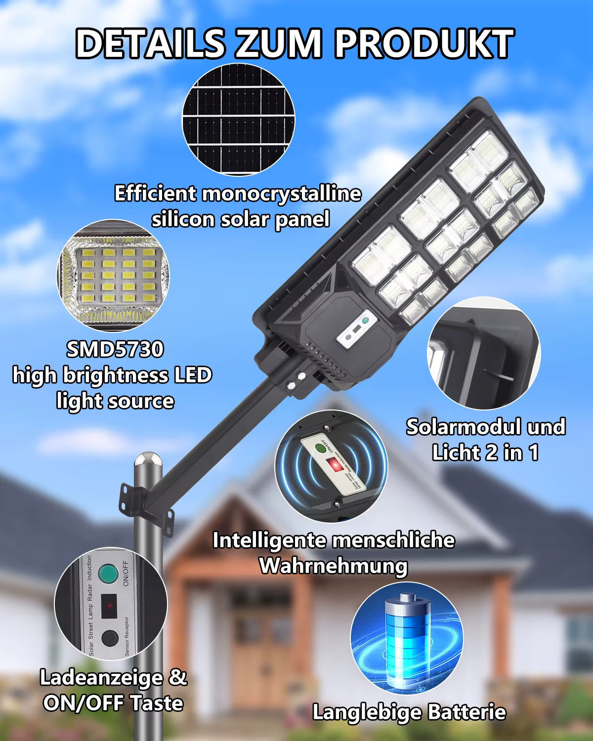 2000W Commercial Solar Street Lights Outdoor Dusk to Dawn Super Bright Aluminium